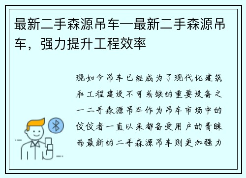 最新二手森源吊车—最新二手森源吊车，强力提升工程效率